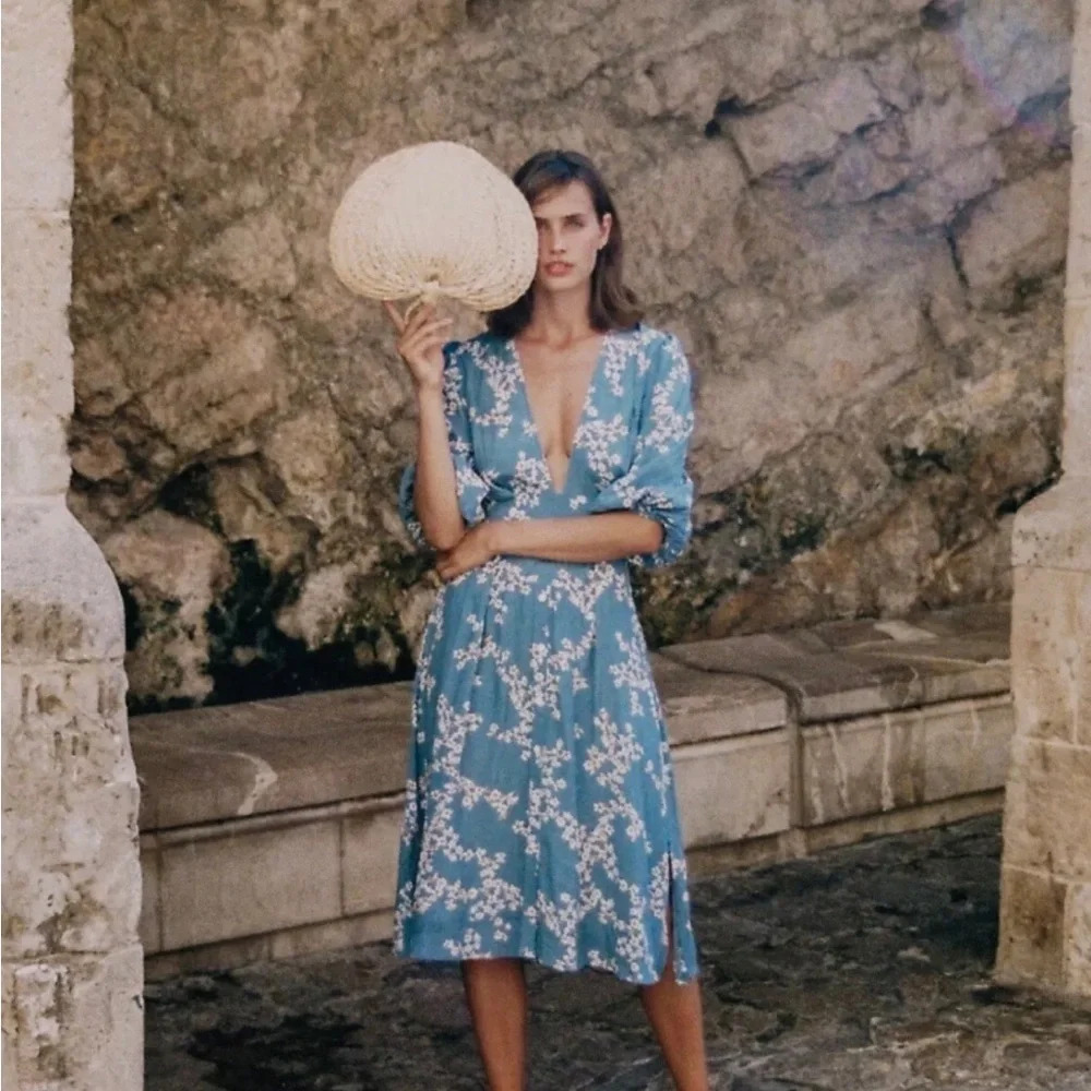 Faithfull the Brand Chloe Corn Flower Midi Dress 2